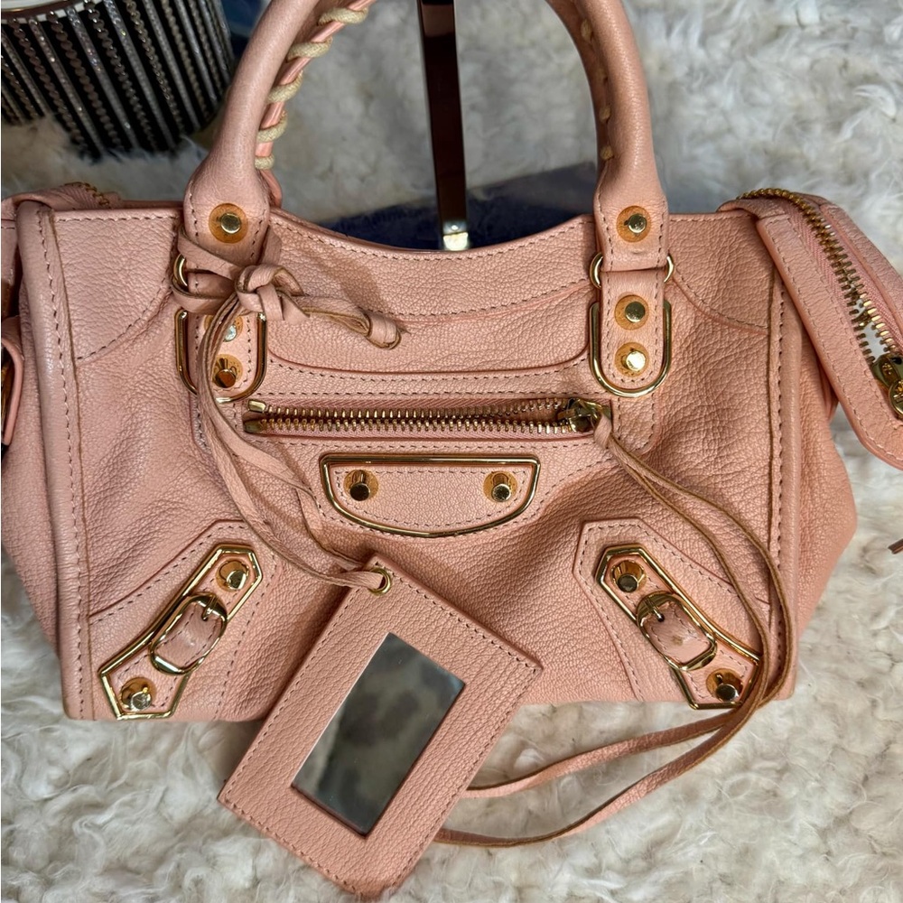 Balenciaga classic metallic edge mini city bag rose des sables